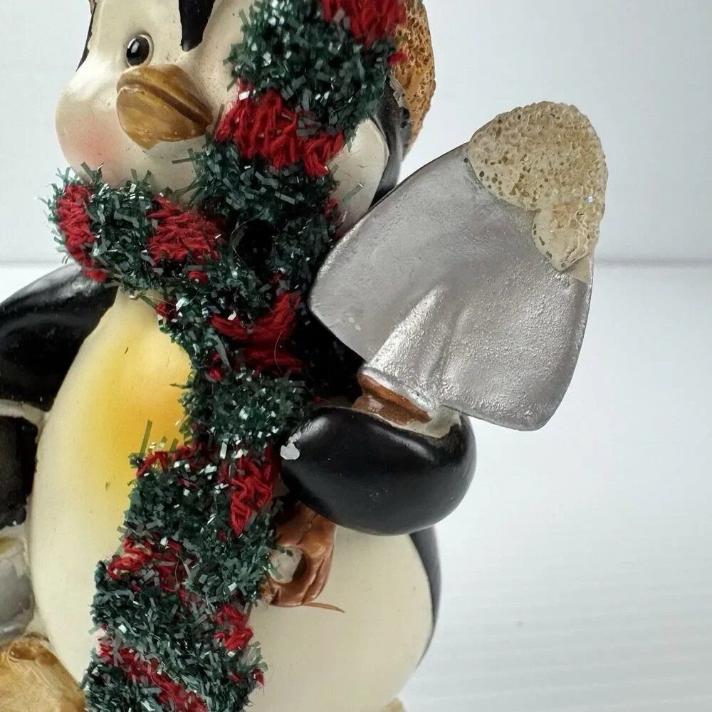 Christmas Penguin Figurine with Scarf & Shovel Holiday Winter Decor Whimsical